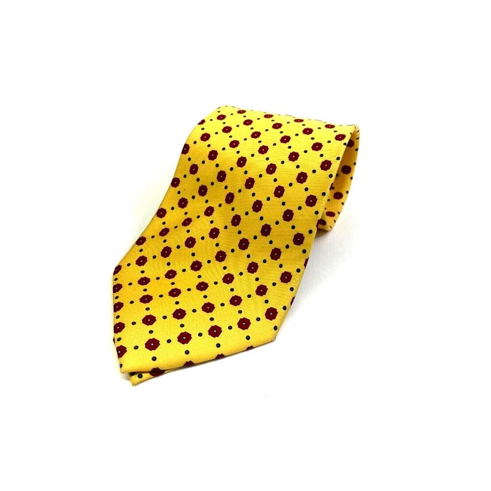 Dunhill Mens Tie Necktie Yellow Red Geometric Flower Tie  Classic Career 046